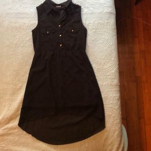 Black button up high low dress